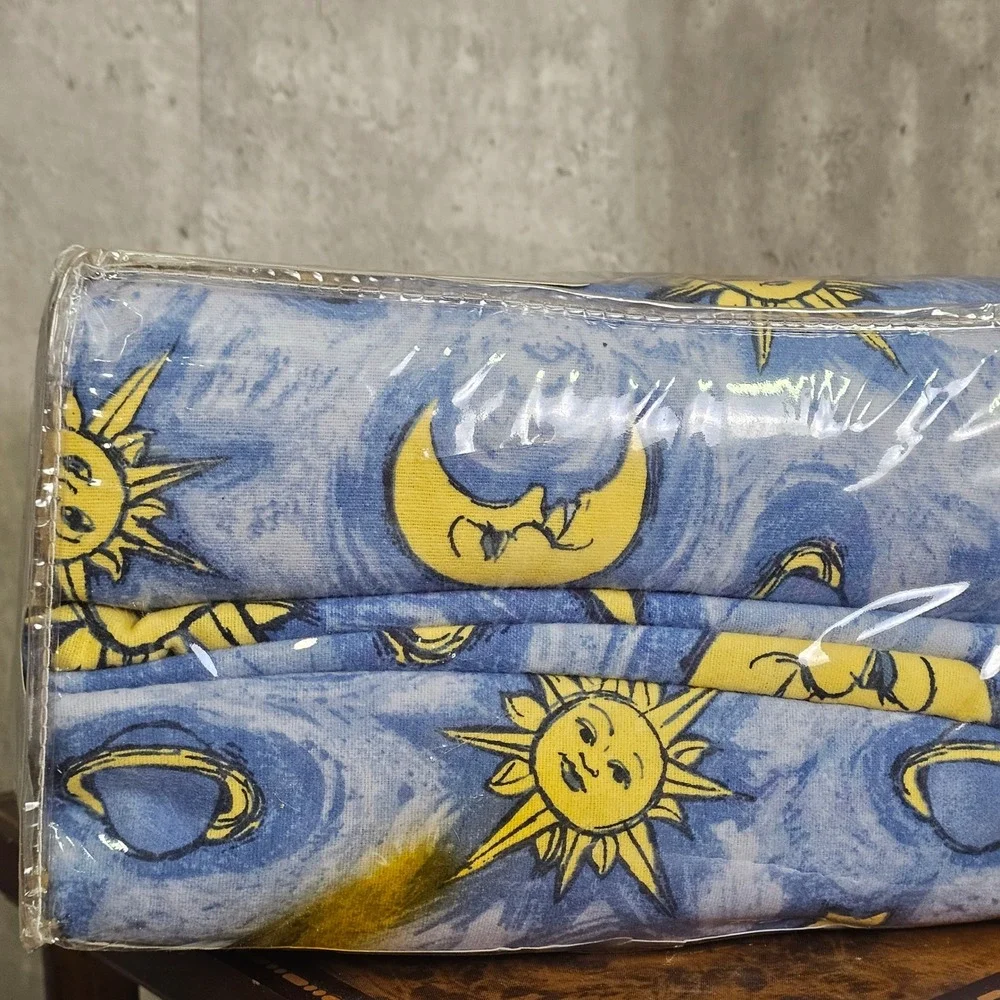 Vintage Jubilee Celestial Sun Moon Flannel Sheet Set Full Cotton‎ Y2K NOS Whimsy